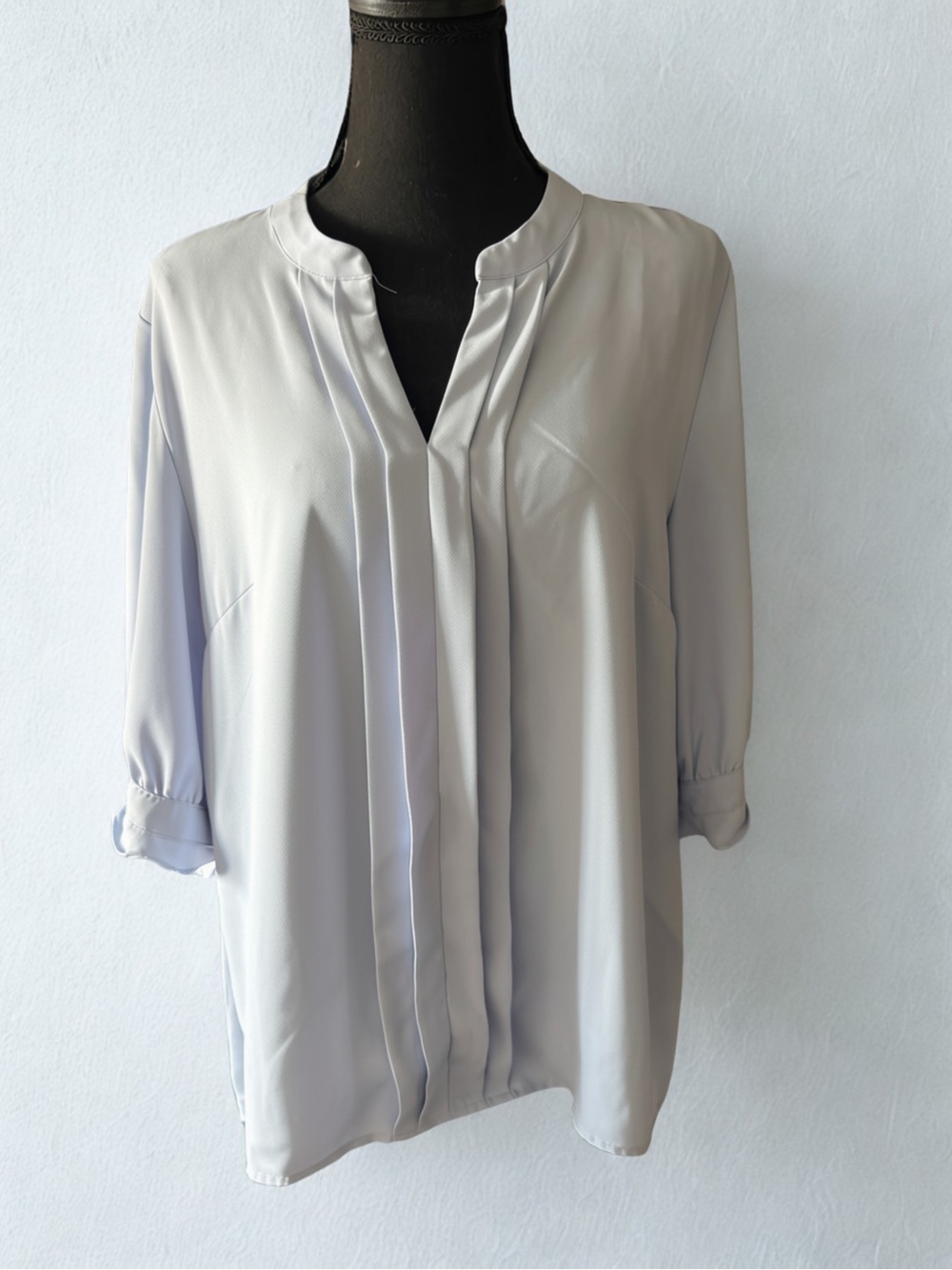 Women's Light Blue Pleated V-Neck Blouse